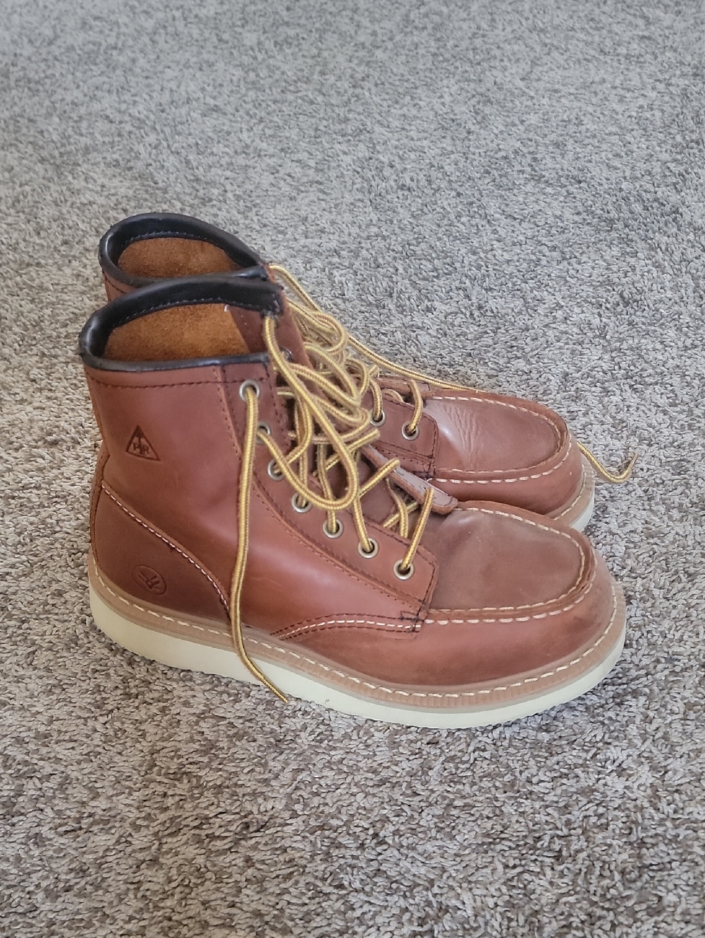 Womens Brown Leather Moc Toe Work Boots - Hawx